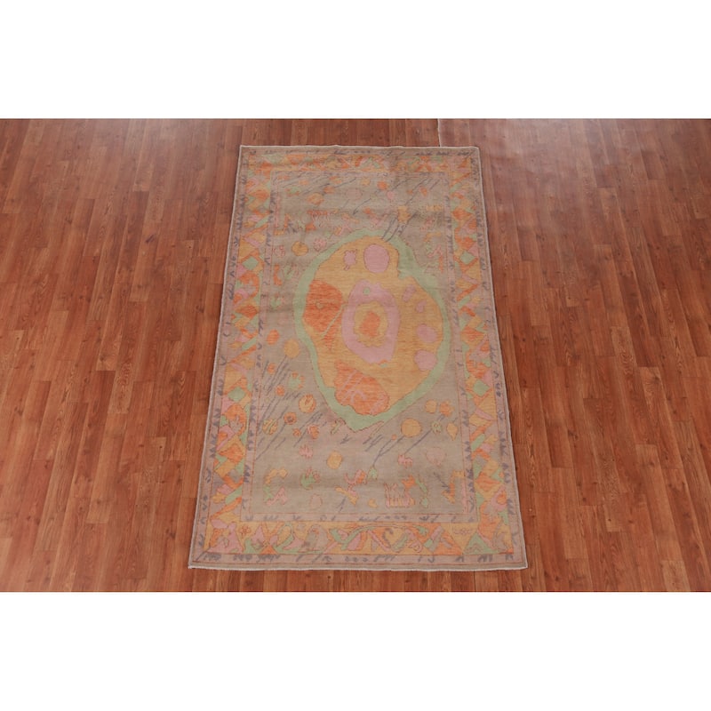 Hand Knotted Oriental 100% Wool Carpet Transitional Medallion Oranges & Rust Oushak Area Rug - 7' 0'' X 4' 0''