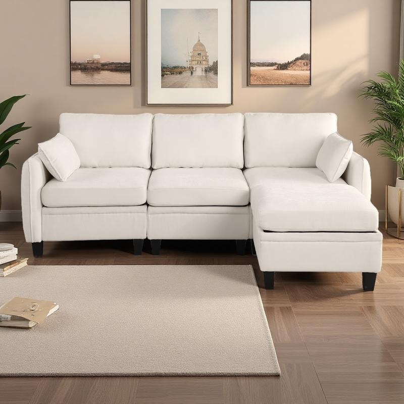 84.6'' Chenille Modular L-Shaped Sectional Sofa with Storage Ottoman and 2-Layer Memory Foam Cushions
