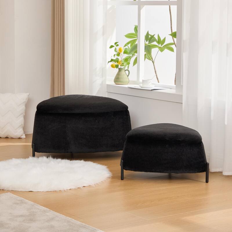 2 Piece Fabric Storage Footstool Set Footstool Shoe Stool with Metal Legs