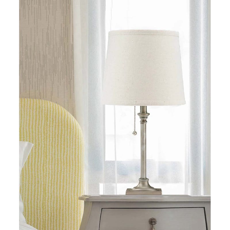 Catalina 19"H 1-Light LED Silver Metal Table Lamp with Beige Linen Drum Shade
