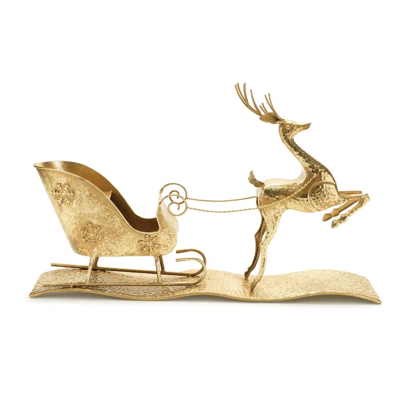 Gold Metal Deer with Sleigh Tabletop Christmas Holiday Decor - 25.25” x 5.5” x 15.25" - Gold