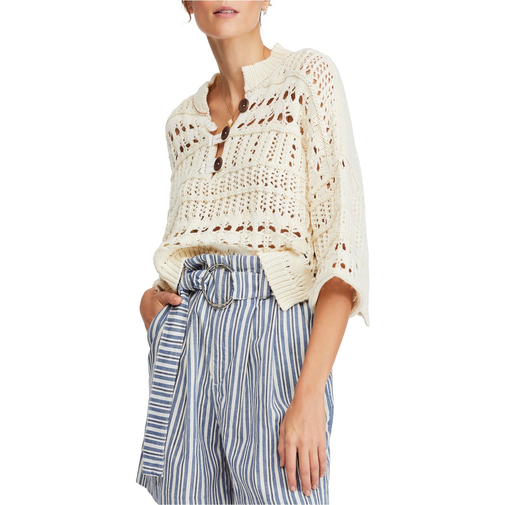 Free People Womens Macrame Pullover Sweater Off White X Large Overstock 32147106