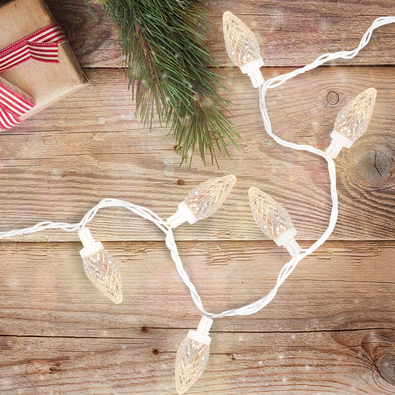 100 Warm White LED Faceted C9 Length Christmas Lights - 41 ft