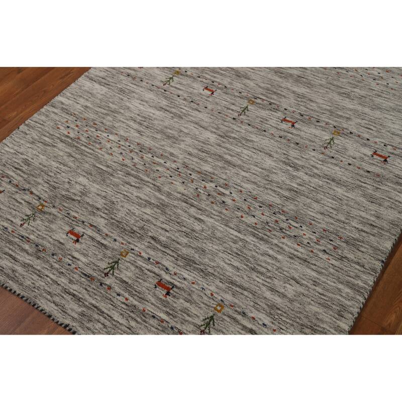Hand Knotted Oriental 100% Wool Carpet Tribal Stripe Beige & Ivories Gabbeh Area Rug - 5' 11'' X 3' 11''
