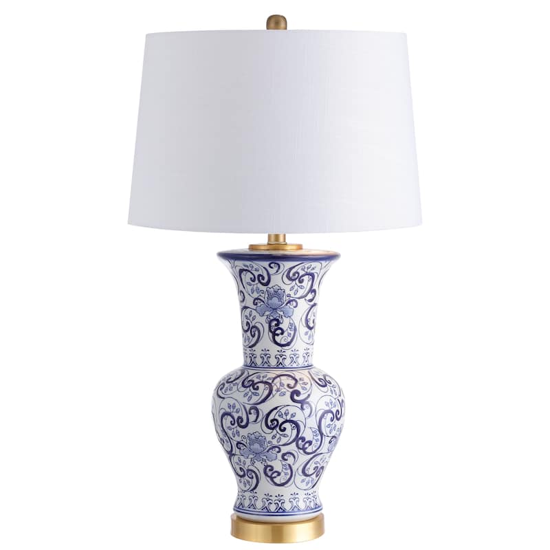 Faye 28.5" Chinoiserie LED Table Lamp, Blue/White by JONATHAN Y