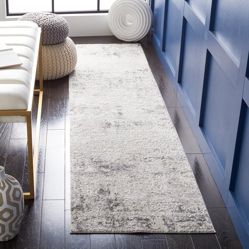 SAFAVIEH Princeton Fronia Modern Abstract Viscose Rug - 2' x 10' Runner - Ivory/Grey