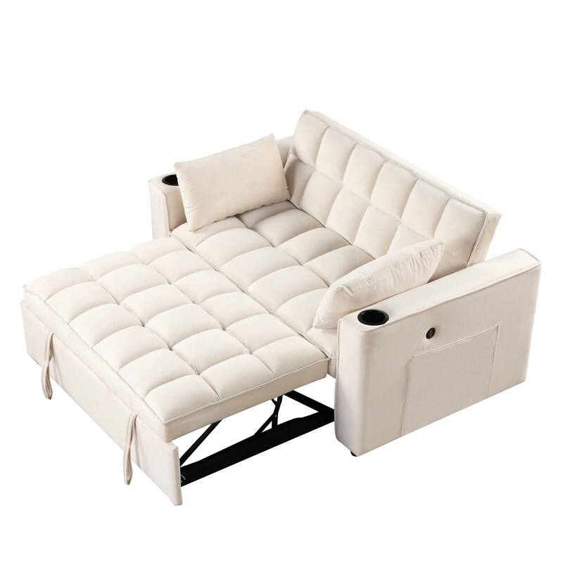 4-1 Multi-Functional Sofa Bed, 55.3" Sleeper Sofa Bed with Cup Holder & USB Port, Convertible Sleeper Couch Bed for Living Room