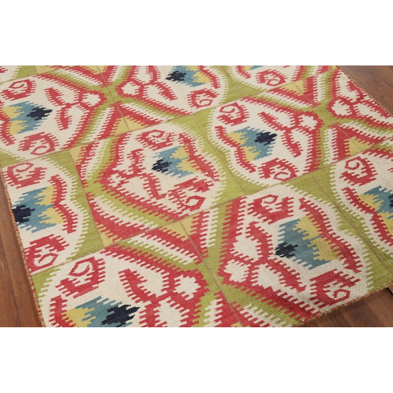 Flat Weave Pile Kilim Reversible Area Rug Hand-Knotted Wool Carpet - 4'10"x 7'10"