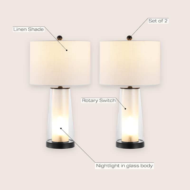 Celerie 26" Modern Minimalist Glass/Iron Nightlight LED Table Lamp, (Set of 2) by JONATHAN Y