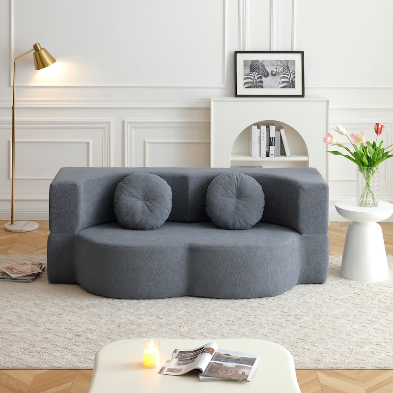 2-in-1 Convertible Folding Sofa Bed Lychee Velvet Futon Loveseat Couch