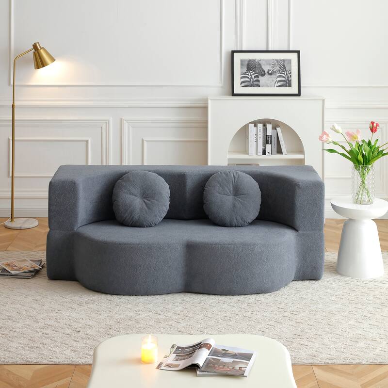 2-in-1 Folding Sofa Bed with Pillow, Queen Sleeper Sofa, Floor & Futon Loveseat Couch, Foam Folding Mattress Sleeper