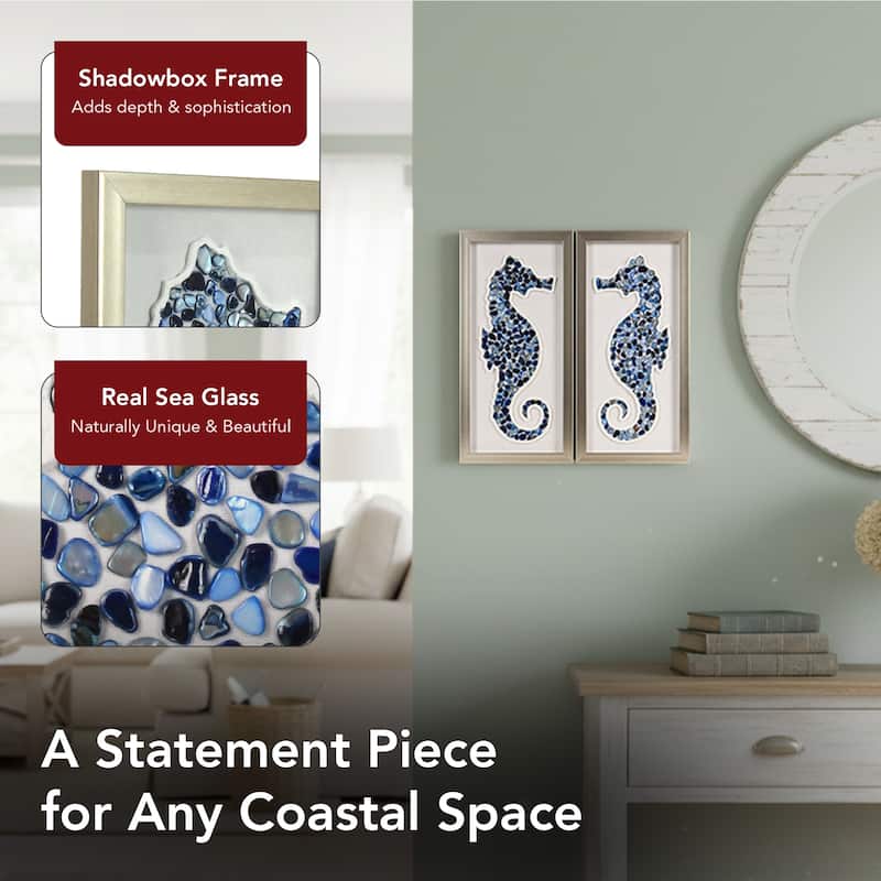 American Art Decor 2-Piece Coastal Seashell & Sea Glass Shadowbox Framed Wall Art Set