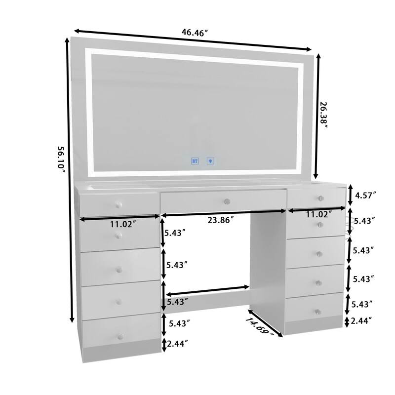 Boahaus Smart Vanity Desk with LED Mirror & Bluetooth Speakers