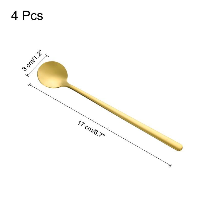 4pcs Espresso Spoons Stainless Steel Round Coffee Spoon - Gold Tone - 6.7 Inch
