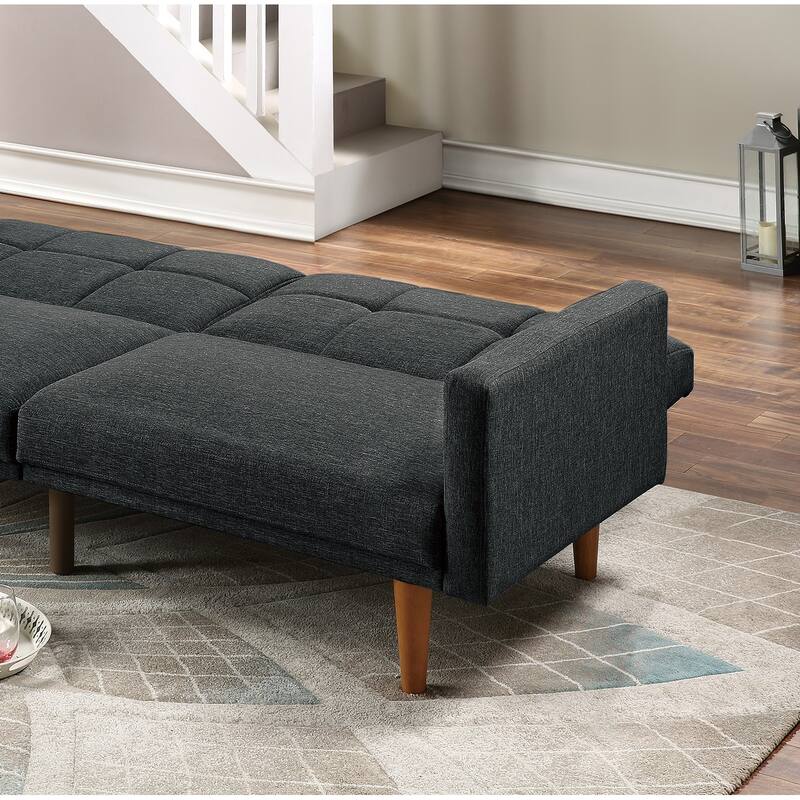 Transitional Fabric Adjustable Loveseat Couch, Convertible Sofa Bed with Tufted Cushion Back & Square Arms