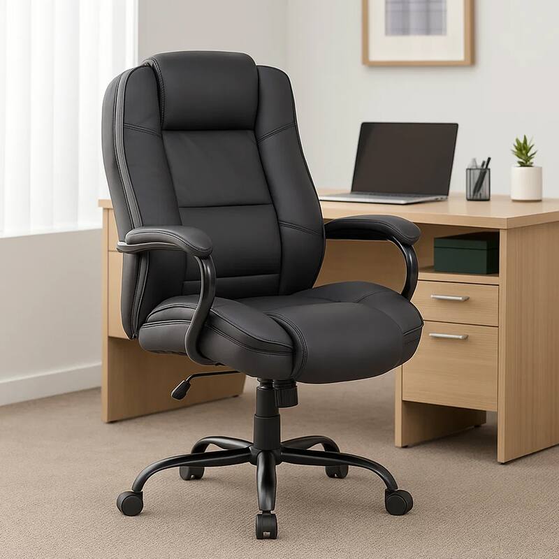 Liv Rolling Oversized Swivel Chair, Black Faux Leather, 400lbs