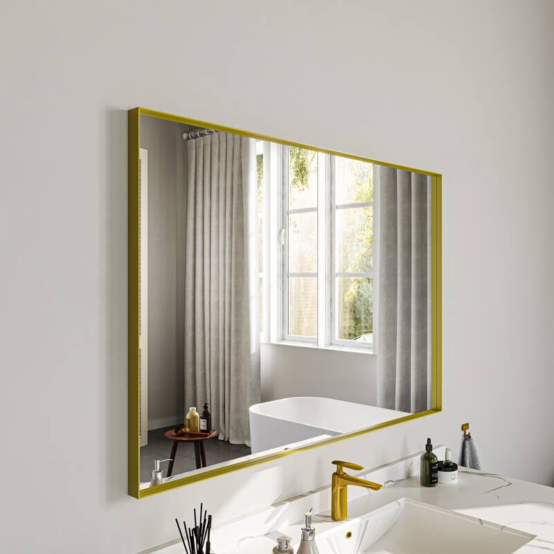 TOOLKISS Right Angle Aluminum Frame Bathroom Vanity Mirror with Clear Glass - 48 inch.W x 32 inch.H - Gold