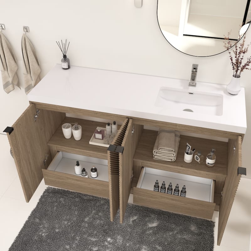 Milano 60" Freestanding Bathroom Vanity with Right White Sink