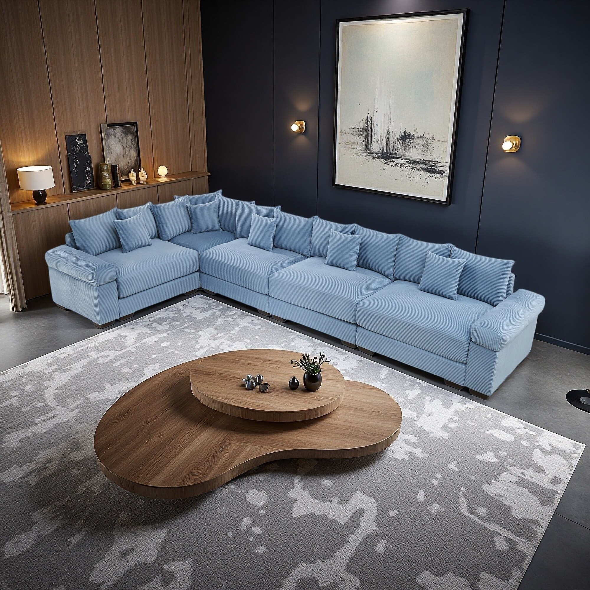 154.6" Corduroy Modular Cloud 5-Seater Sectional Sofa with 18 Pillows