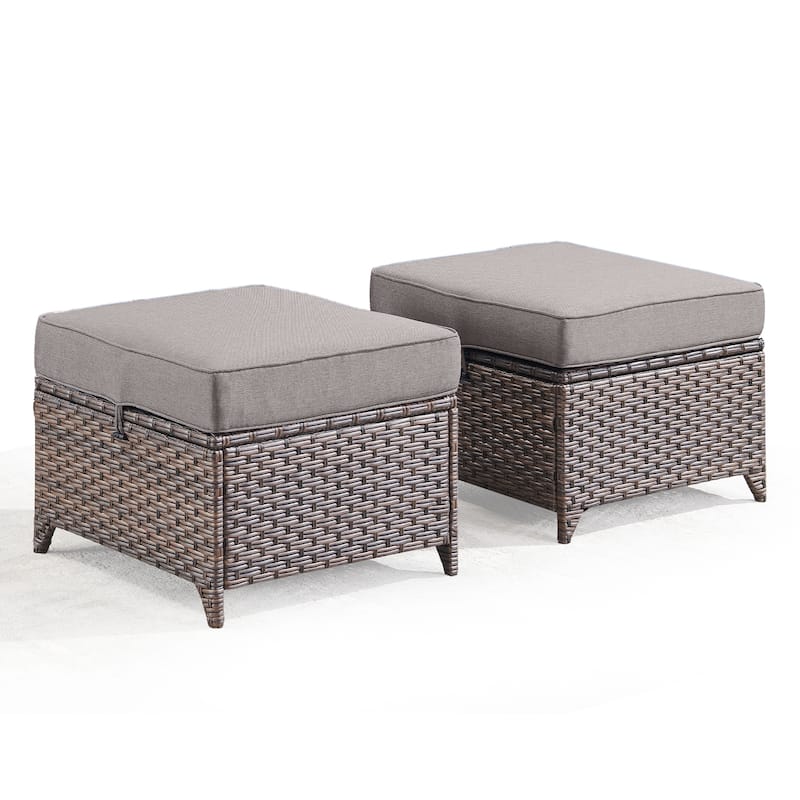 Gymojoy 2 Pieces Patio Rattan Ottomans, All Weather Outdoor Footstool