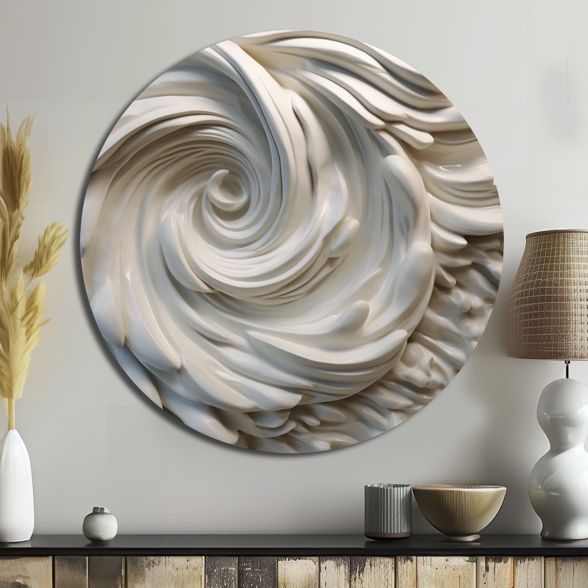 Designart - Cream Spiral Nebula I - Abstract Metal Round Wall Art Print