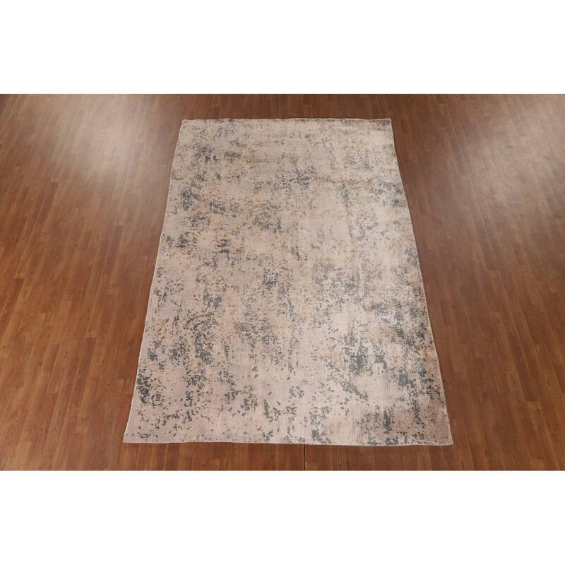 Beige Abstract Modern Area Rug Handmade Wool Carpet - 6'6" x 9'10"