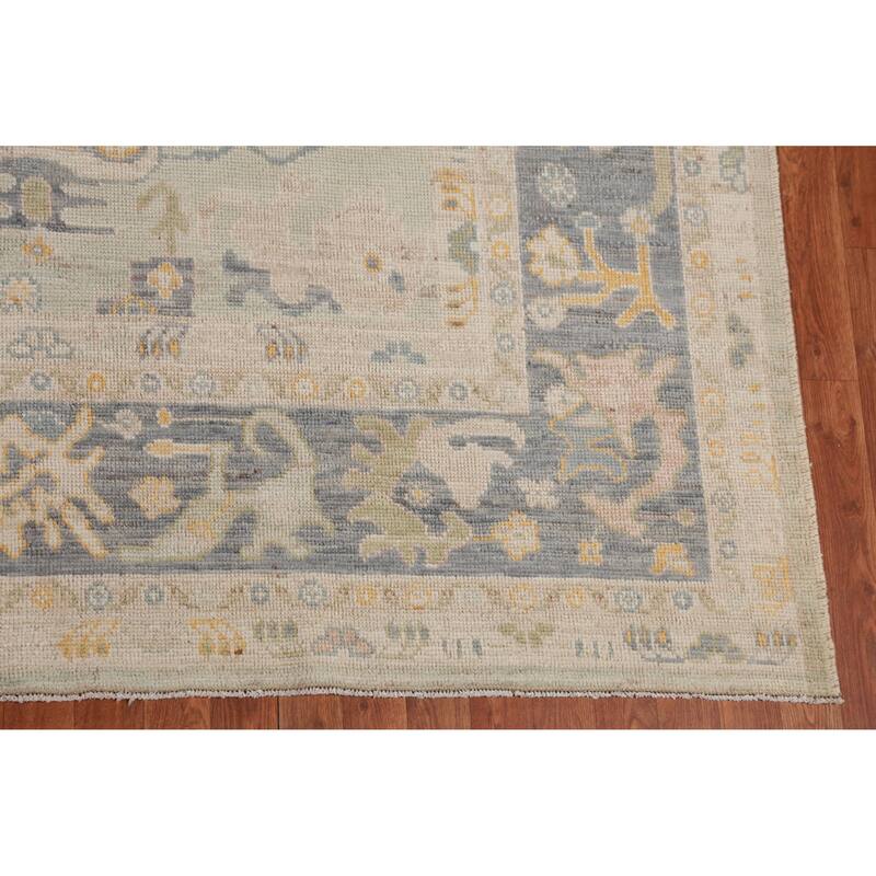 Hand Knotted Oriental 100% Wool Carpet Transitional All-Over Green Oushak Area Rug - 12' 0'' X 9' 3''