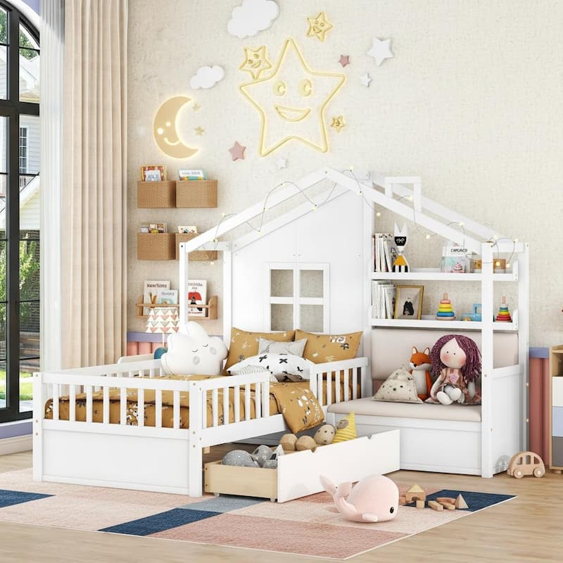 Twin House Bed with Cozy Sofa by Harper&Bright Designs - White