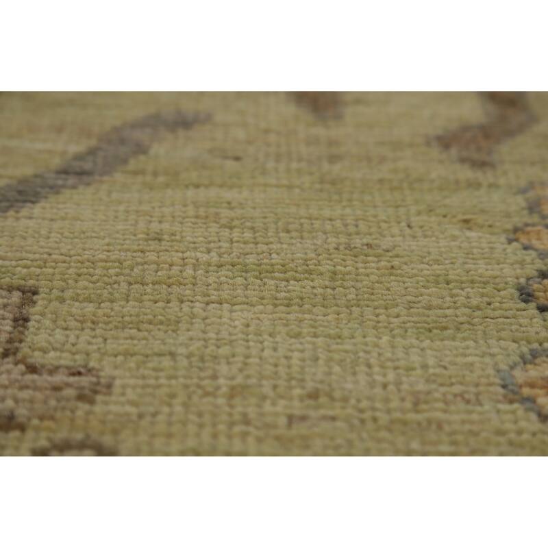 Hand Knotted Oriental 100% Wool Carpet Transitional All-Over Green Oushak Area Rug - 12' 1'' X 8' 11''