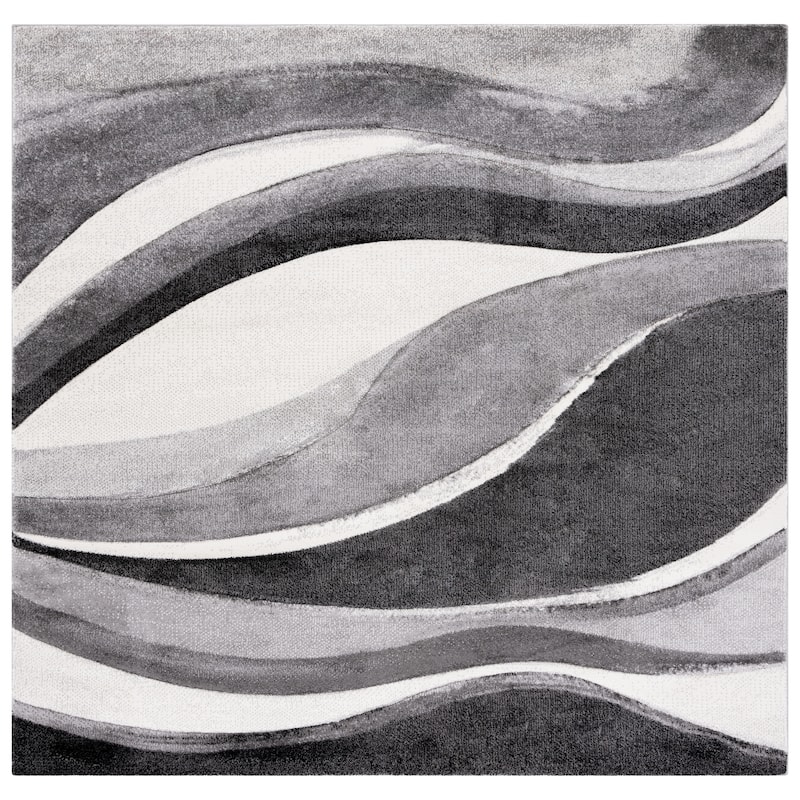 SAFAVIEH Hollywood Deep Mid-Century Modern Abstract Rug - 3' Square - Grey/Ivory - Square