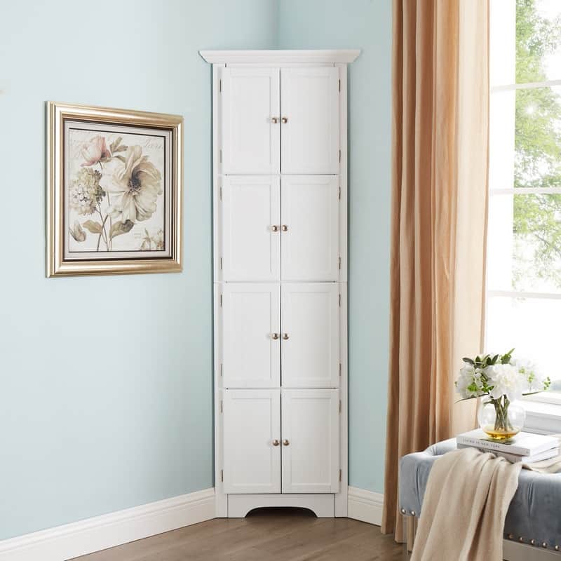 Modern MDF Corner Cabinet with Doors and 4 Shelves for Living Room