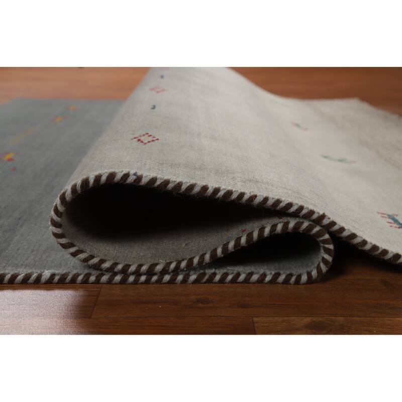 Hand Knotted Oriental 100% Wool Carpet Tribal Stripe Greys & Charcoal Gabbeh Area Rug - 5' 9'' X 4' 3''