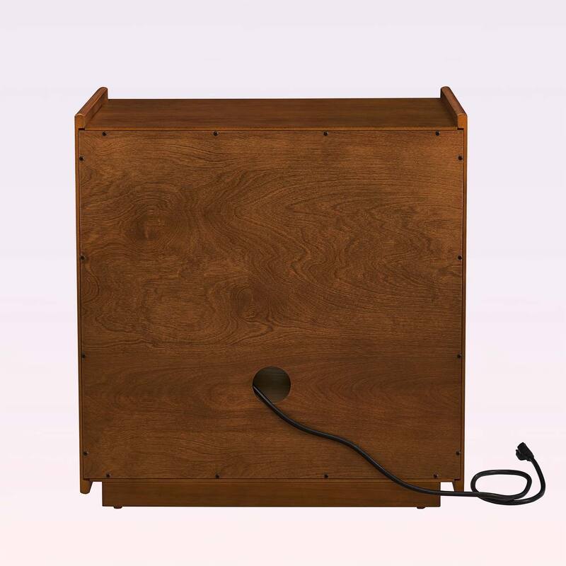Mid Century Nightstand with Charging Station,2 Drawers,and Open Shelf,for Living Room and Dorm