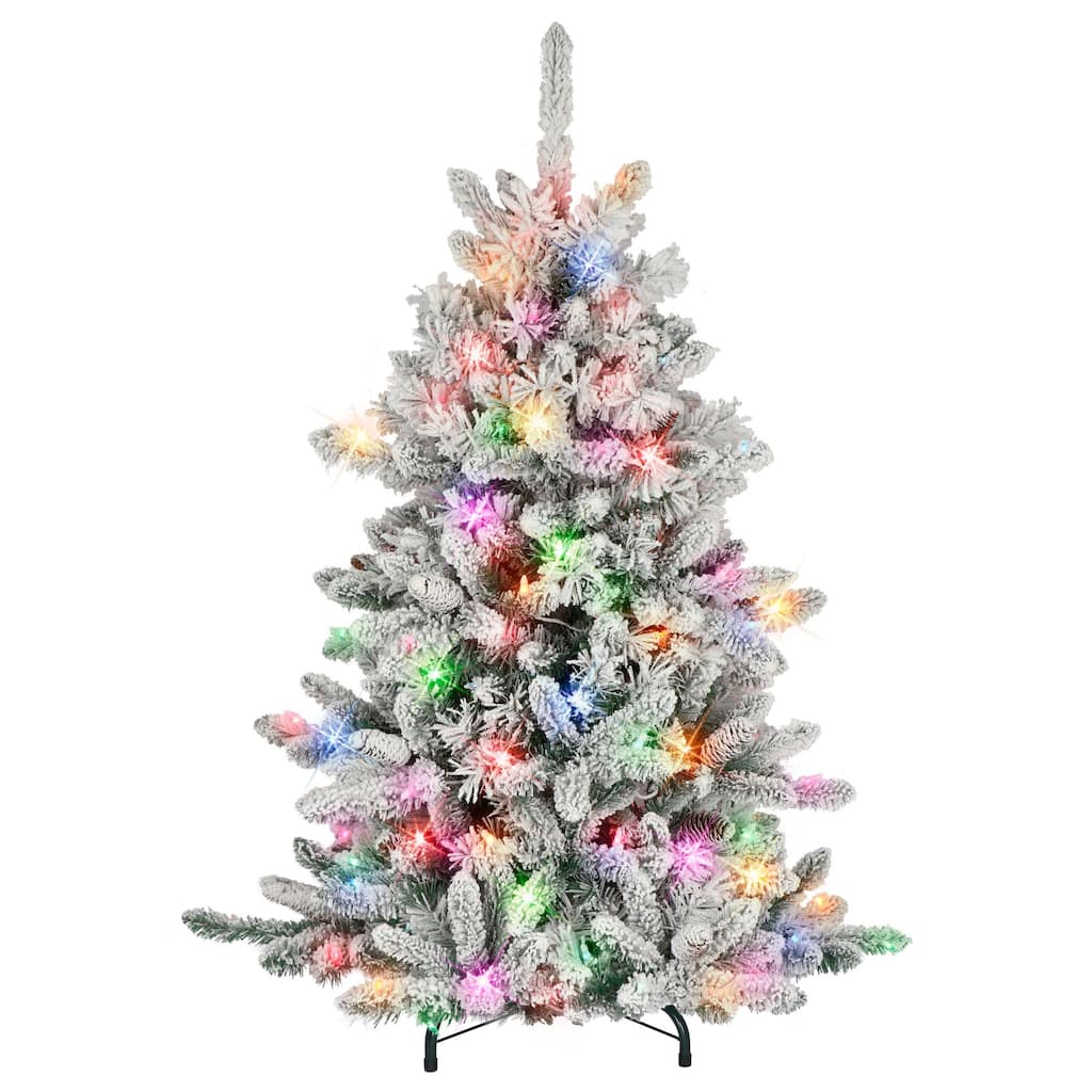 4.5' Flocked ‎Bennington Fir Artificial Christmas Tree, Colored Lights - 4.5 Foot