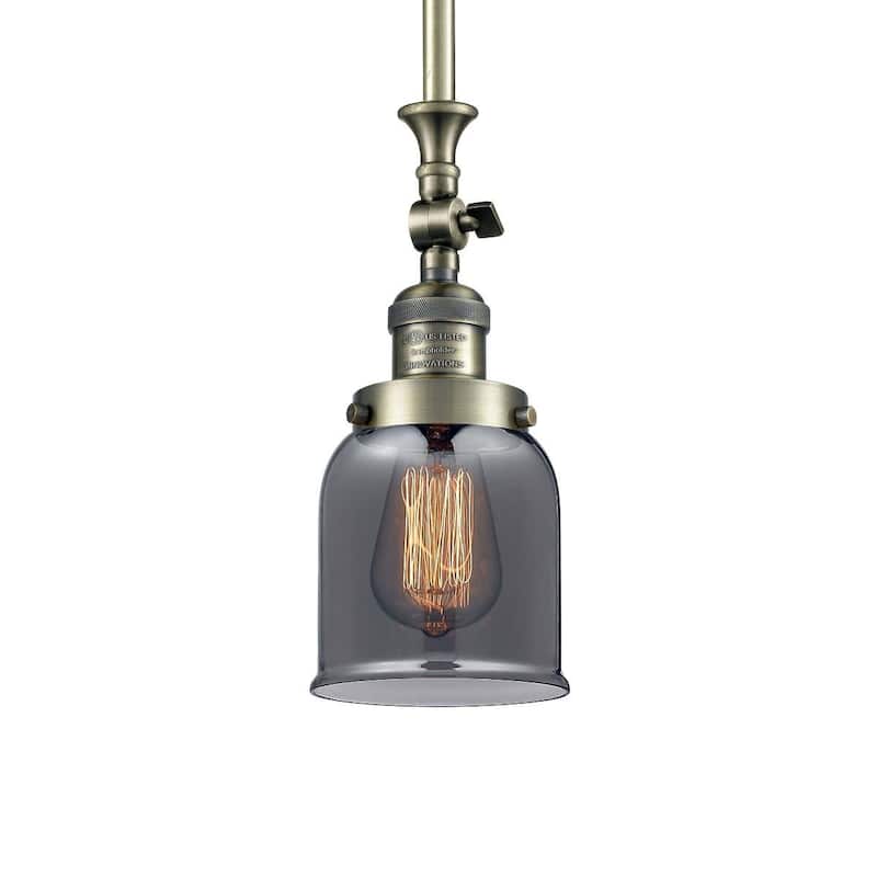 Innovations Lighting Small Bell 5" Wide Adjustable Mini Pendant - Antique Brass / Plated Smoked