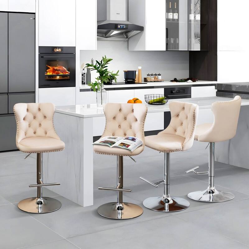 Swivel Foam Barstools Adjusatble Seat Set of 4