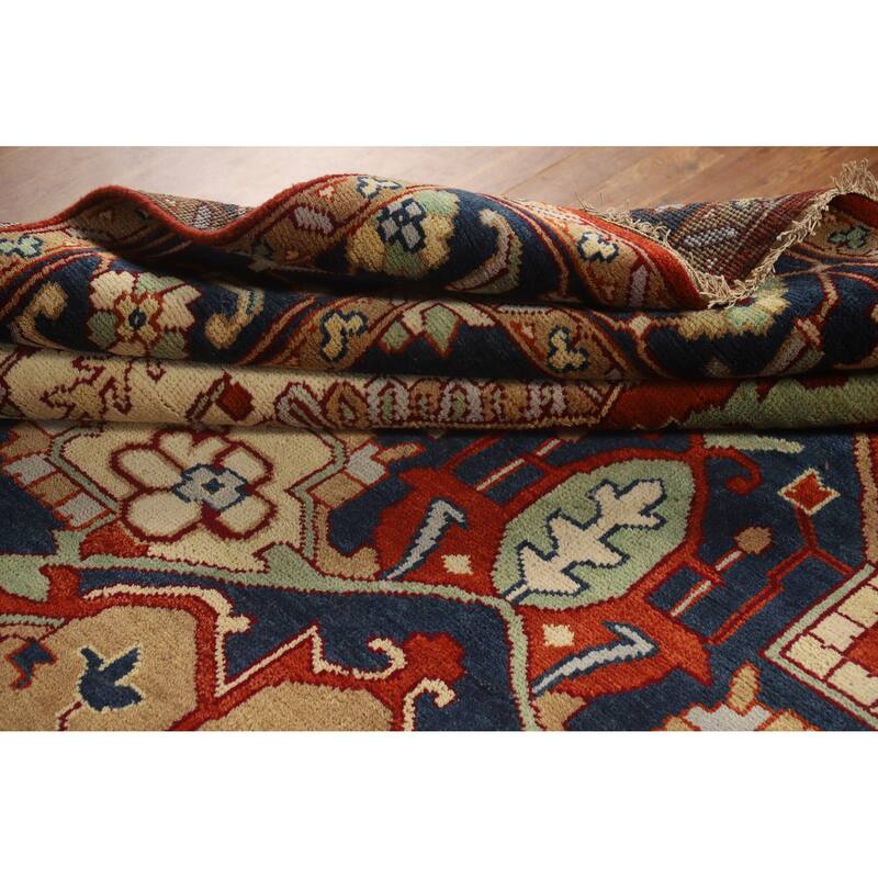 Geometric Heriz Serapi Indian Handmade Wool Carpet - 9'9" x 13'7"