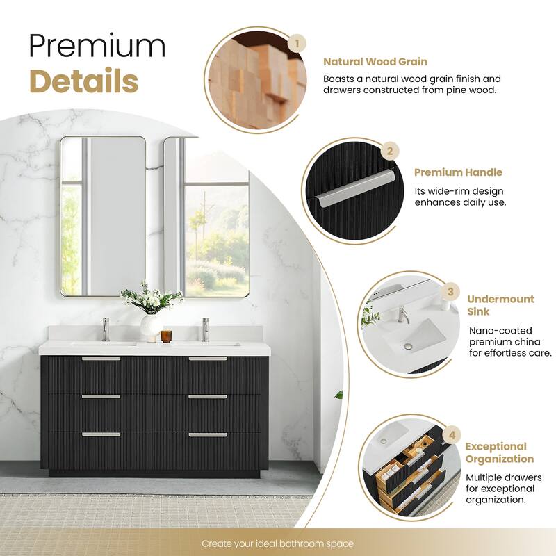 Santarem Double Vanity with Pure White Quartz Stone Top without Mirror