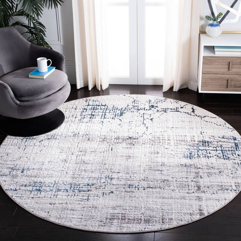 SAFAVIEH Amelia Mladenka Abstract Distressed Rug - 6'7" Round - Grey/Blue