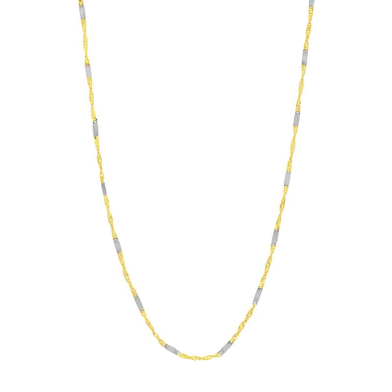 Curata 14k Two-tone Gold 1.45mm Flat Station Singapore Chain Necklace (Lobster)