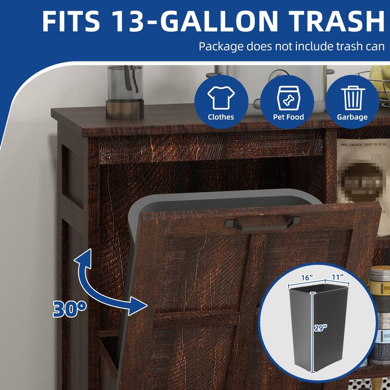 Moasis Kitchen Tilt Out Trash Cabinet Fits 13 Gallon Cabinet Trash Can with Outlet and Adjustable Shelves