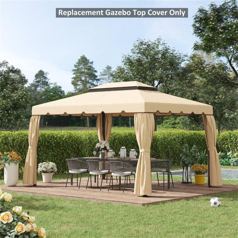 Cream White Replacement Canopy for Outsunny Gazebo Two Tier Polyester Roof with Eight Drainage Holes - 10' L x 10' W x 7.2' H