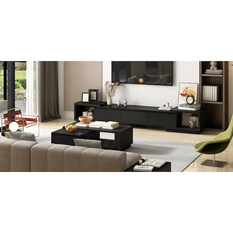 Modern Style Extendable TV Stand with 3Drawer White/Black 65.4"-106.3"