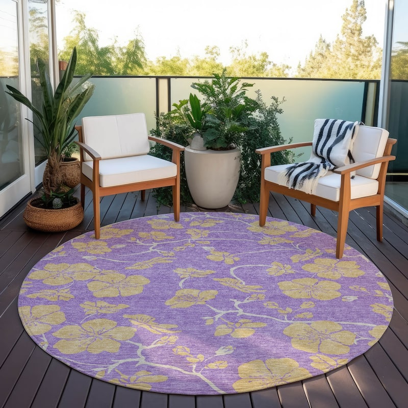 Machine Washable Indoor/ Outdoor Floral Zen Chantille Rug