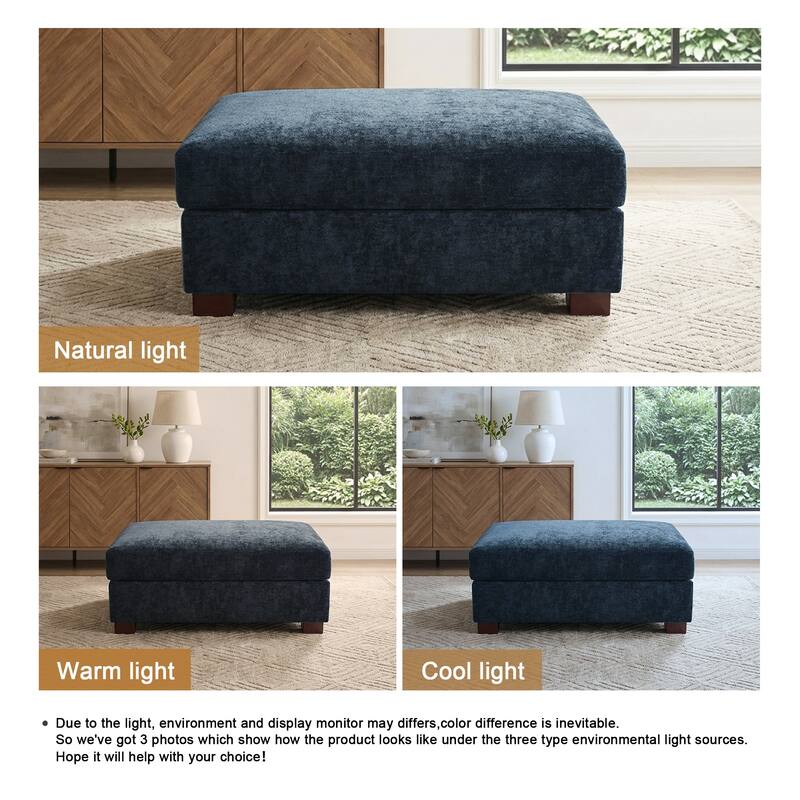 41" W Modern Rectangle Chenille Ottoman