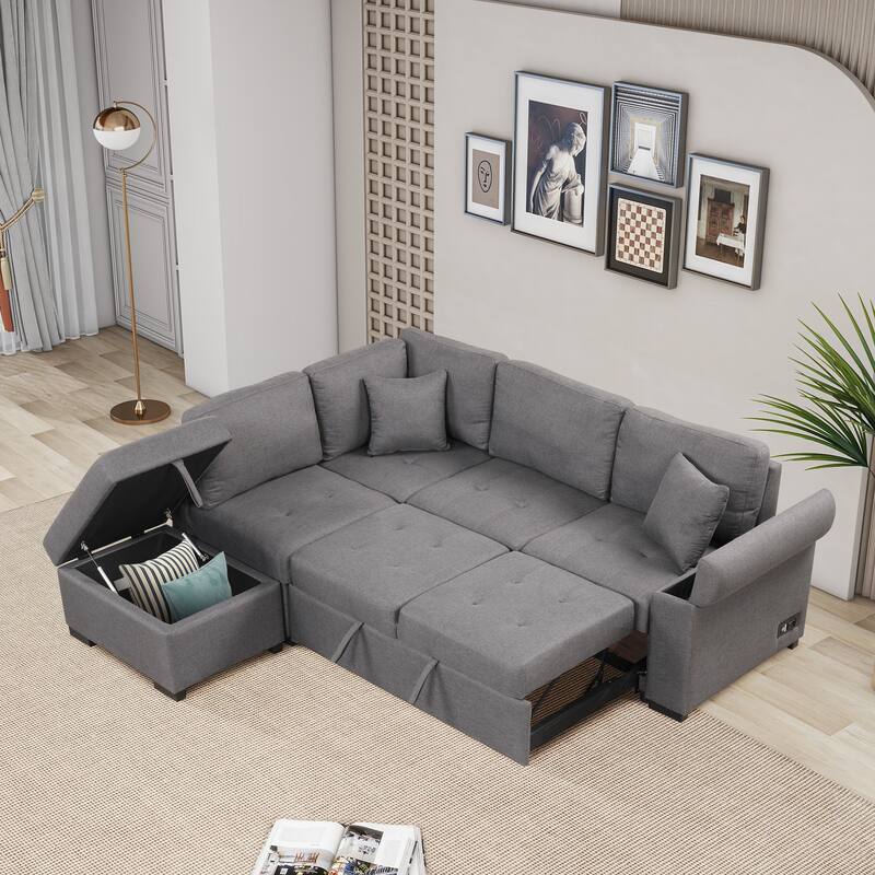 Velvet Sleeper Sectional Sofa Versatile LShape Corner Couch SofaBed