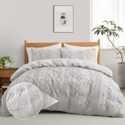 Bohemian Clipped Duvet Cover Set with Zipper Closure