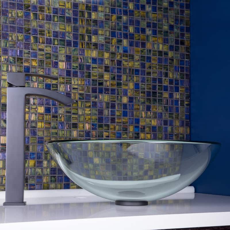 VIGO Giovanni 17"L x 17"W Glass Vessel Sink and Duris 12"H Faucet Set