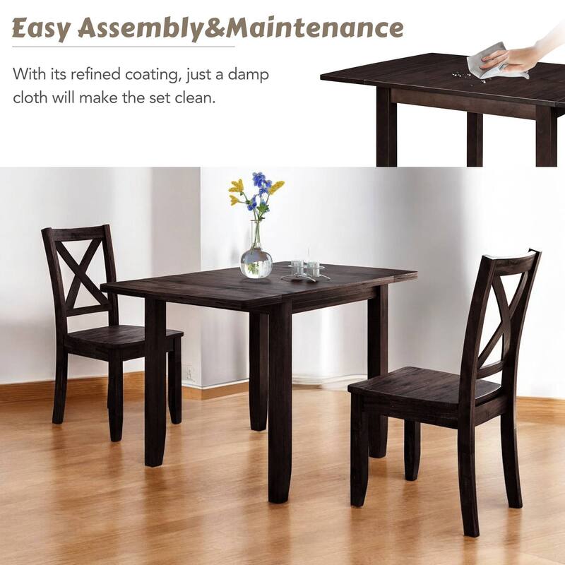 3-Piece Solid Wood Drop Leaf Dining Table Set with 2 X-back Chairs, Space-Saving Design for Small Dining Rooms and Apartments