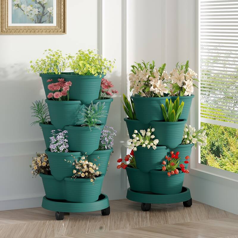 2 Pack Vertical Strawberry Planter, 5 Tier Hanging Vertical Gardening Planter, Stackable Garden Tower Pot for Flowers